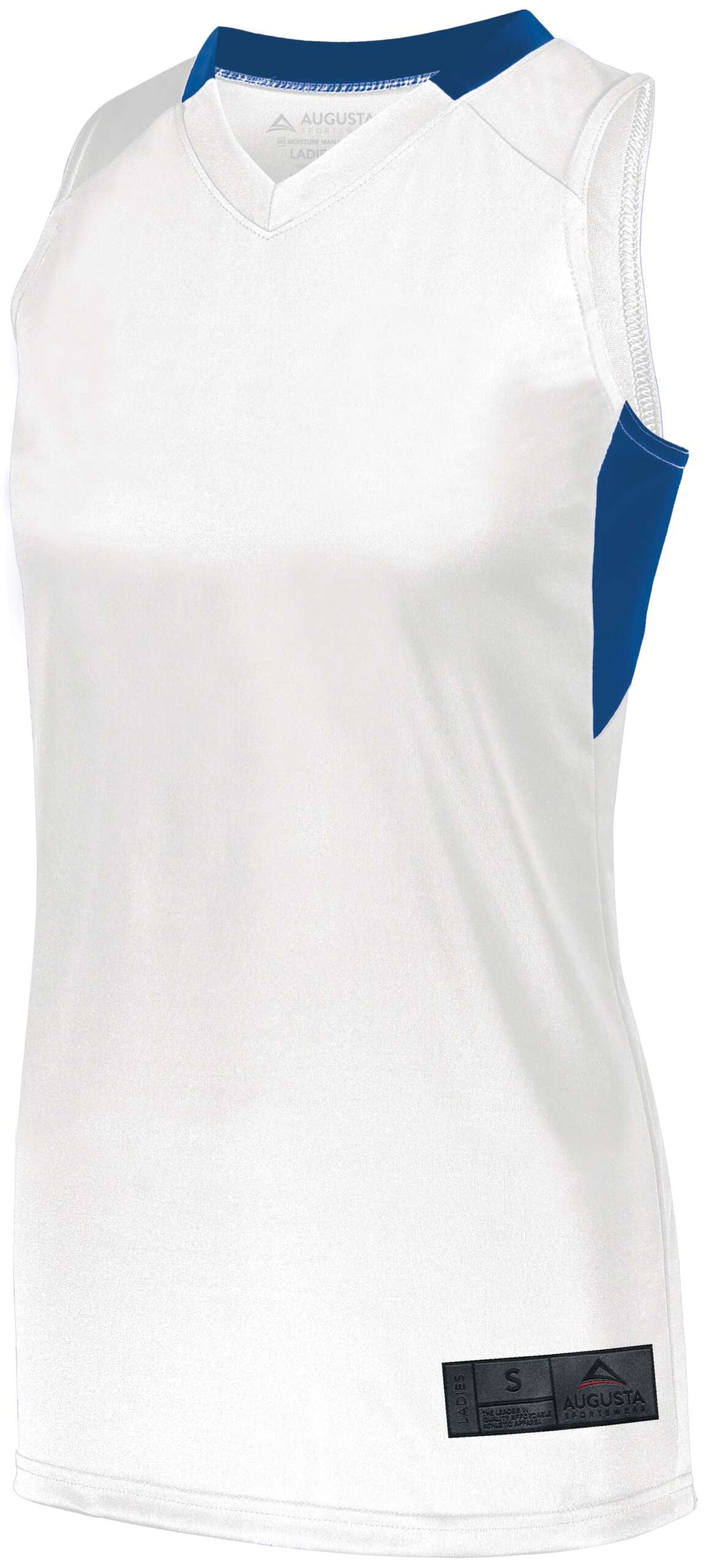 Ladies Step-Back Basketball Jersey — WHITE/ROYAL (front) Ladies Step-Back Basketball Jersey - Image 1