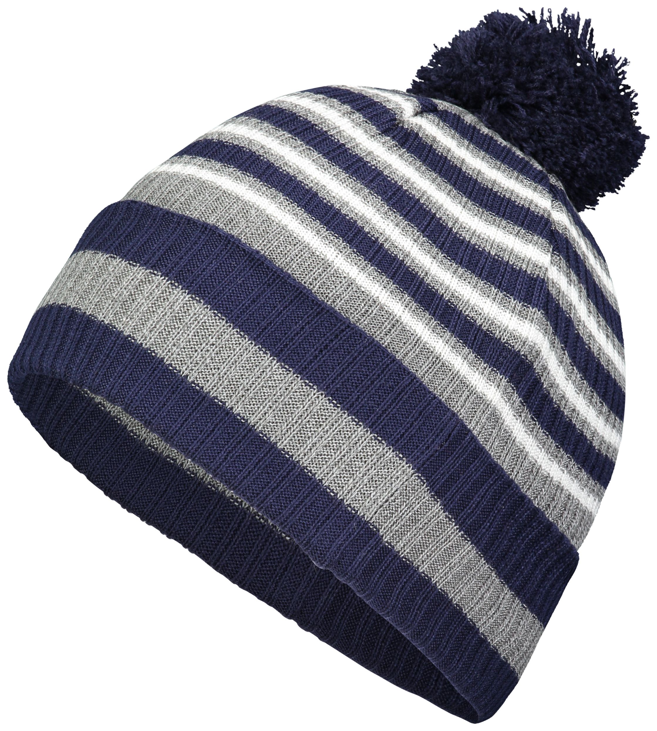 Spirit Pom Beanie — NAVY/HEATHER GREY/WHITE (front) Spirit Pom Beanie