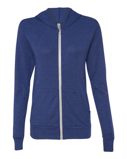 Unisex Triblend Lightweight Full Zip Hooded Long Sleeve Tee