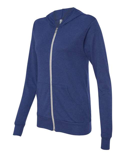 Unisex Triblend Lightweight Full Zip Hooded Long Sleeve Tee