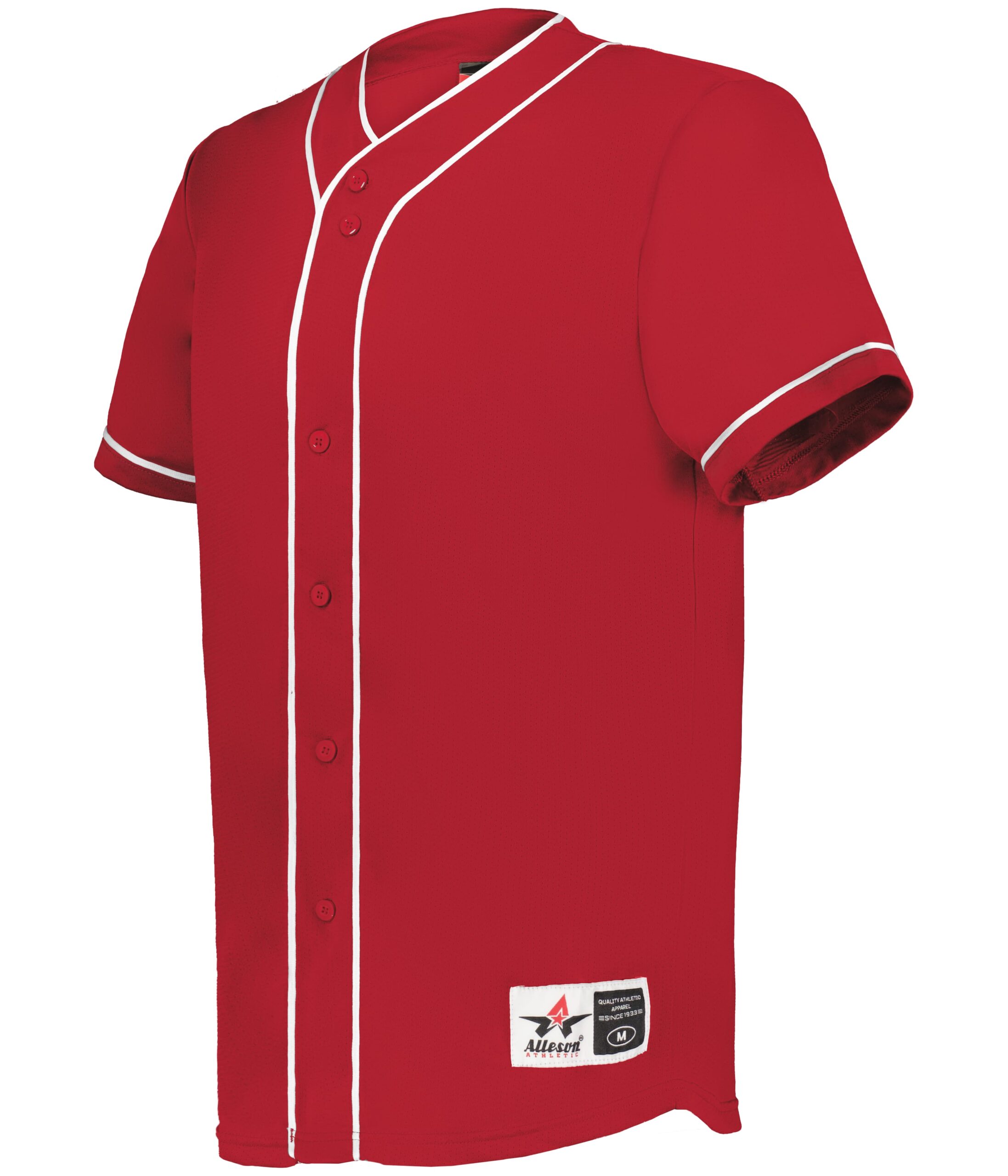 DIAMOND FULL-BUTTON BASEBALL JERSEY — RED/WHITE (BA) (front) DIAMOND FULL BUTTON BASEBALL JERSEY