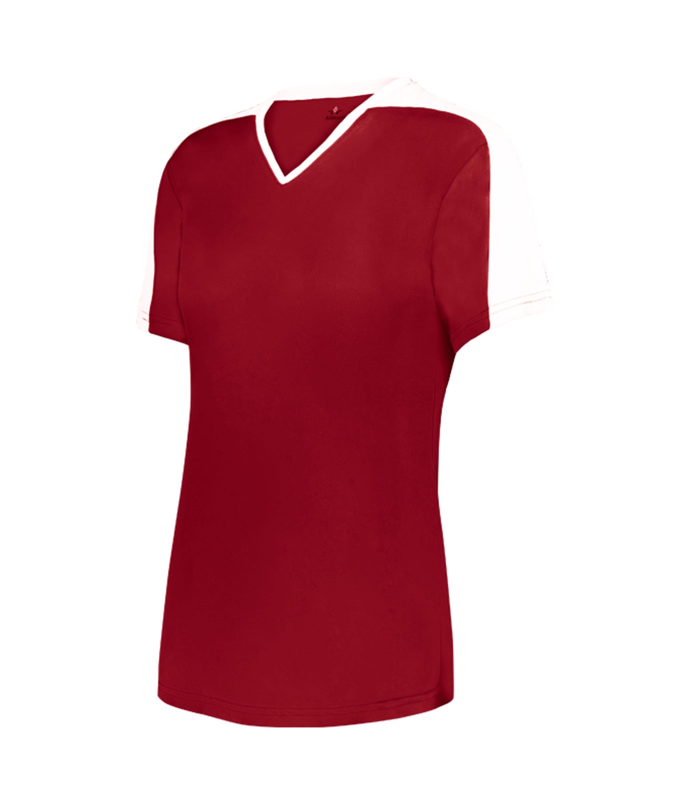 GIRLS V-NECK SOFTBALL JERSEY — RED/WHITE (BA) (front) GIRLS V-NECK SOFTBALL JERSEY - Image 1