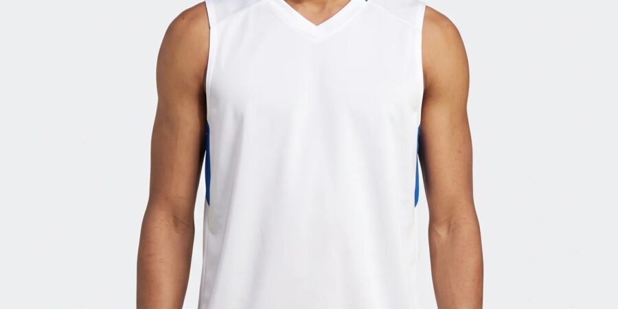 Step Back Basketball Jersey worn by a model