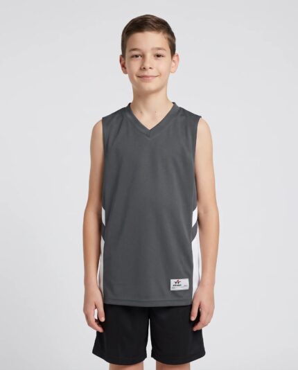 Youth B Pivot Reversible Basketball Jersey worn by a model