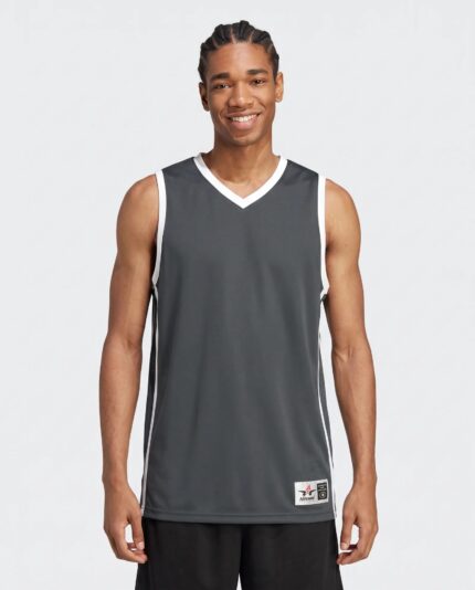 Single Ply Basketball Jersey 2 worn by a model