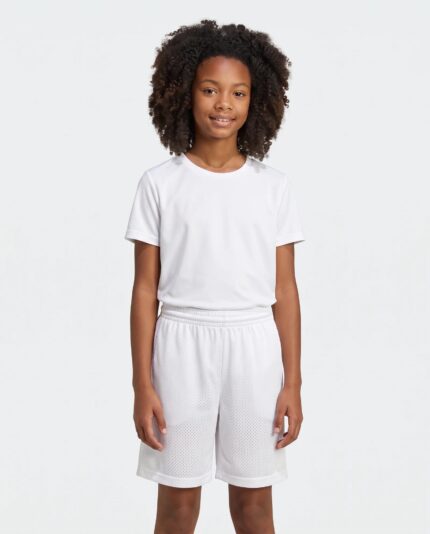Youth Mesh Tech Basketball Shorts worn by a model