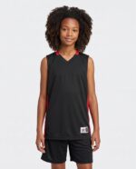 Youth Single Ply Reversible Basketball Jersey worn by a model