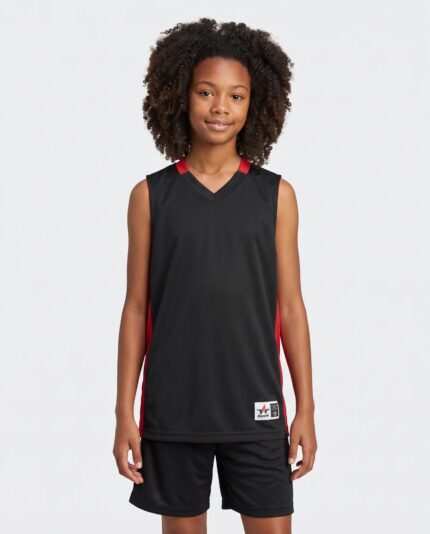Youth Single Ply Reversible Basketball Jersey worn by a model