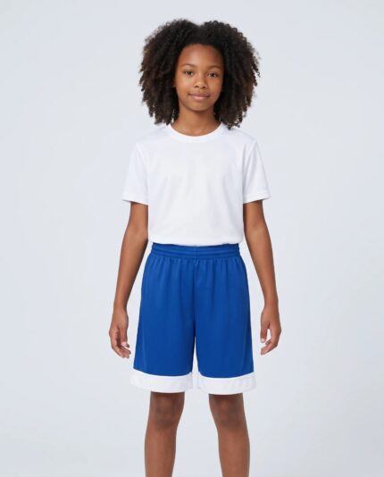 Youth Swish Reversible Basketball Shorts worn by a model