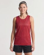 Ladies Mesh Reversible Basketball Jersey worn by a model