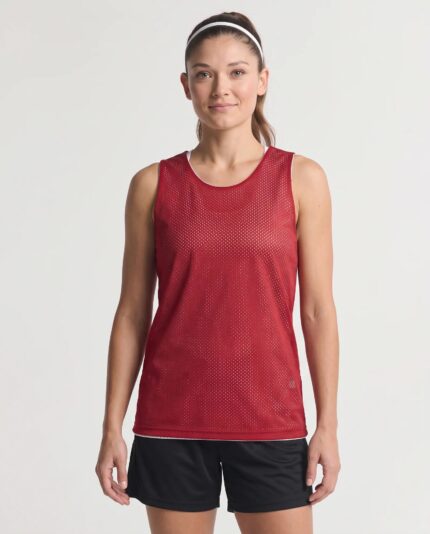 Ladies Mesh Reversible Basketball Jersey worn by a model