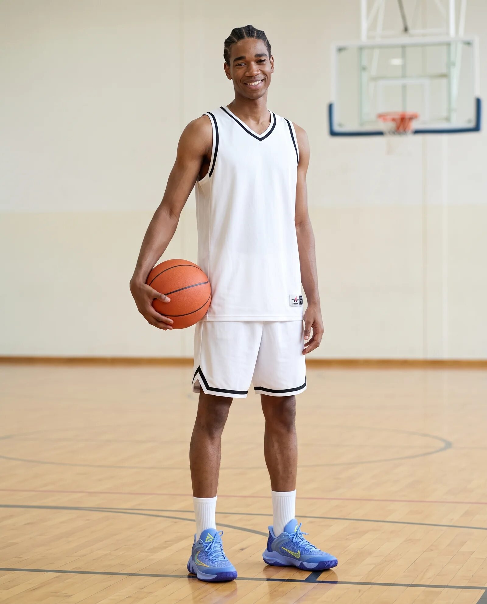 Retro Basketball Jersey worn by a model