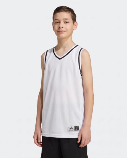 Youth Retro Basketball Jersey worn by a model