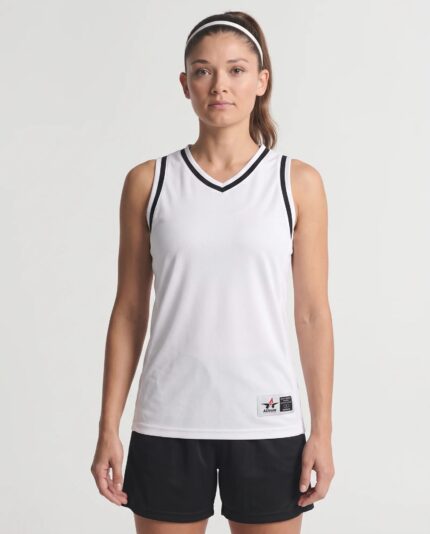 Ladies Retro Basketball Jersey worn by a model